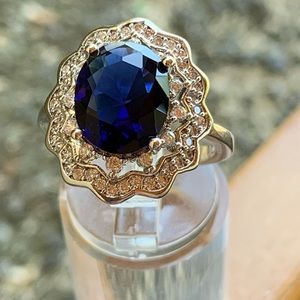 925 Silver blue sapphire wedding party ring new